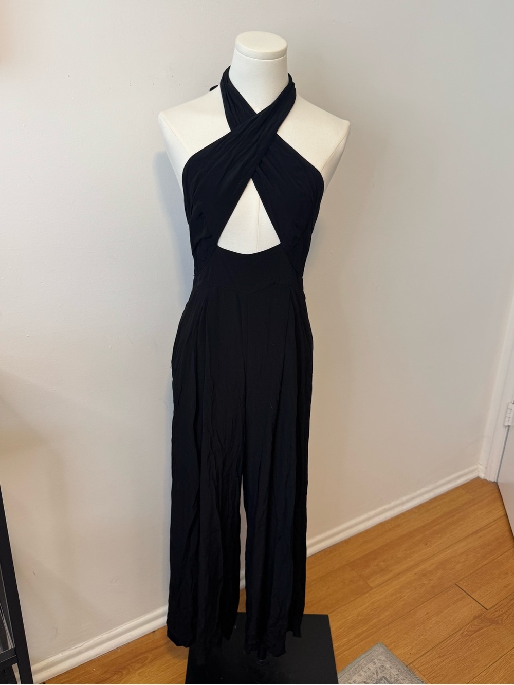 S/W/F Sunday Wednesday Friday Black Halter Cutout Wide-Leg Jumpsuit XS